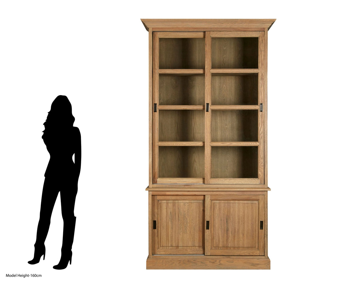 Bordeaux Oak Wood Tall Cabinet with Washed Grey Finish