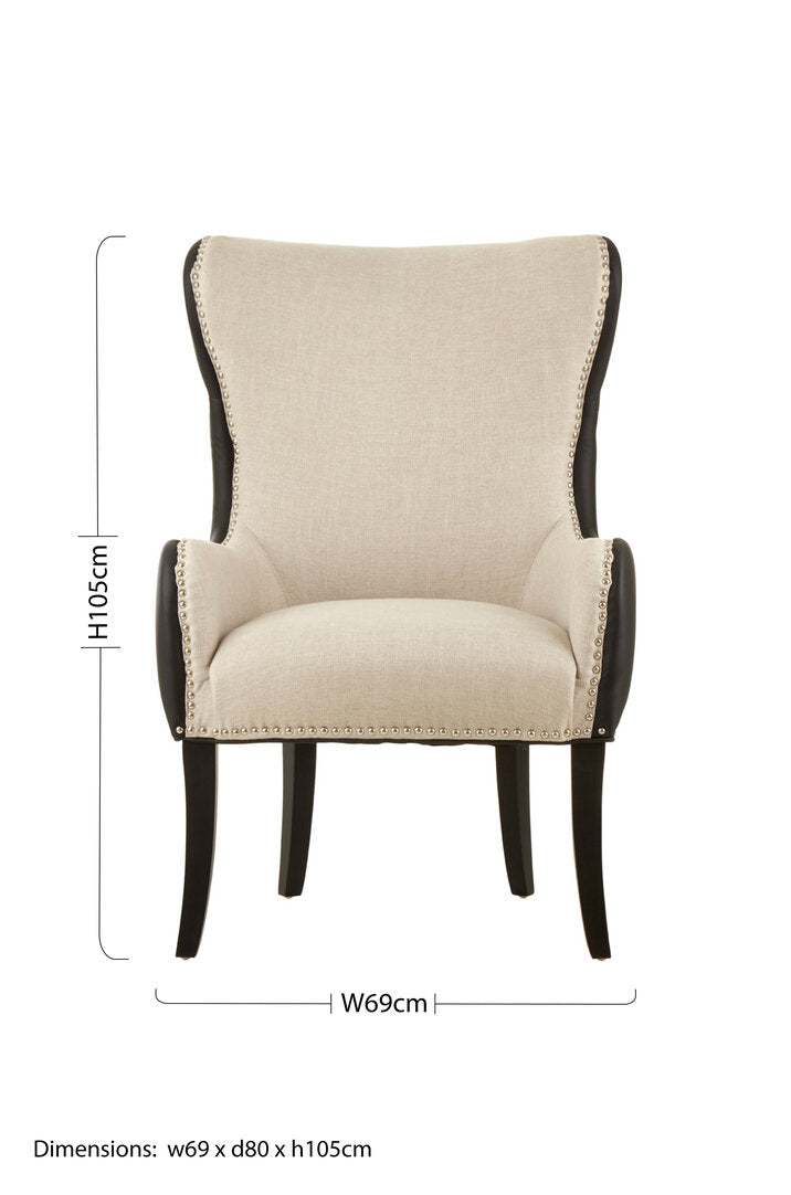 Didim Natural Fabric Chair with Black Leather Effect Back