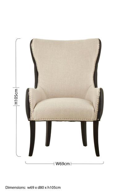 Didim Natural Fabric Chair with Black Leather Effect Back
