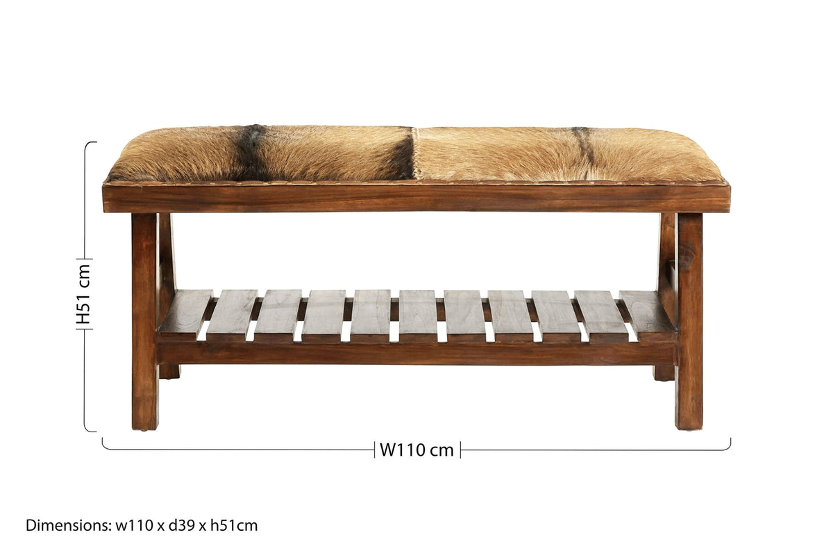 Andes Brown Hair on Leather Bench