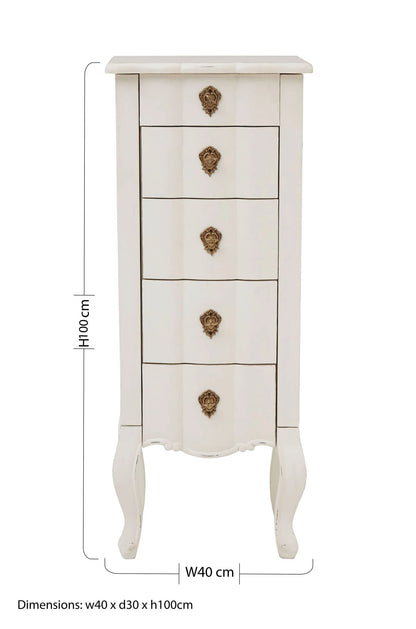 Seine White Small Chest of 5 Drawers