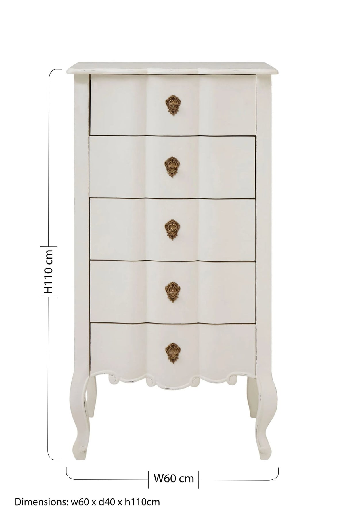 Seine White Chest of 5 Drawers