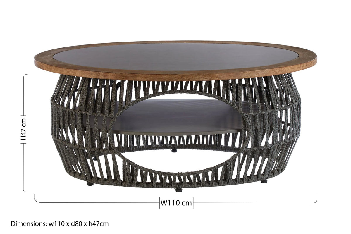Masterpiece Grey Woven Rope and Stone Round Coffee Table