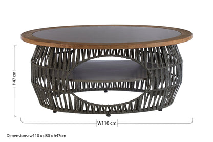 Masterpiece Grey Woven Rope and Stone Round Coffee Table