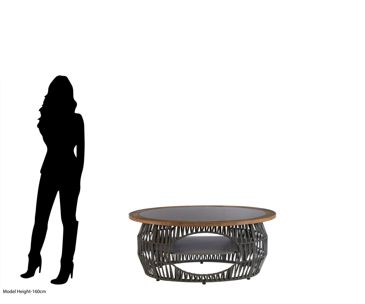 Masterpiece Grey Woven Rope and Stone Round Coffee Table