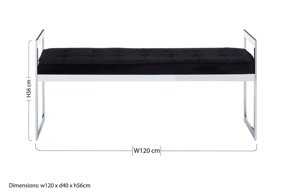 Bellmont BlackVelvet and Silver Finish Long Bench