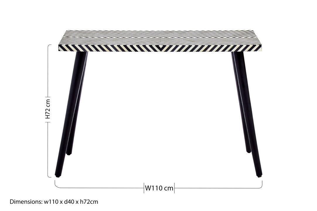 Indie Black and White Bone Inlay Console Table with Metal Legs