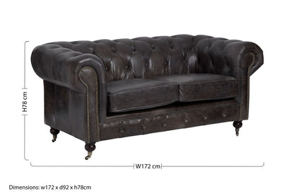Noble Dark Grey Brown Leather Chesterfield 2 Seat Sofa
