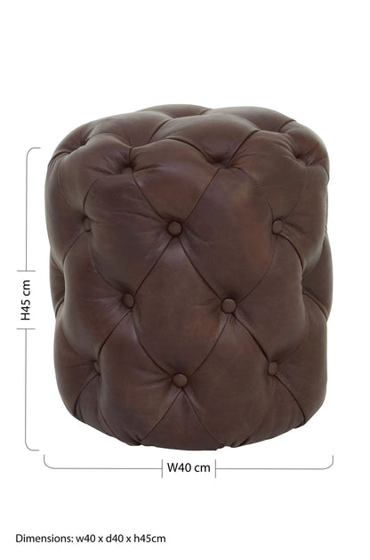 Noble Button Tufted Brown Leather Stool