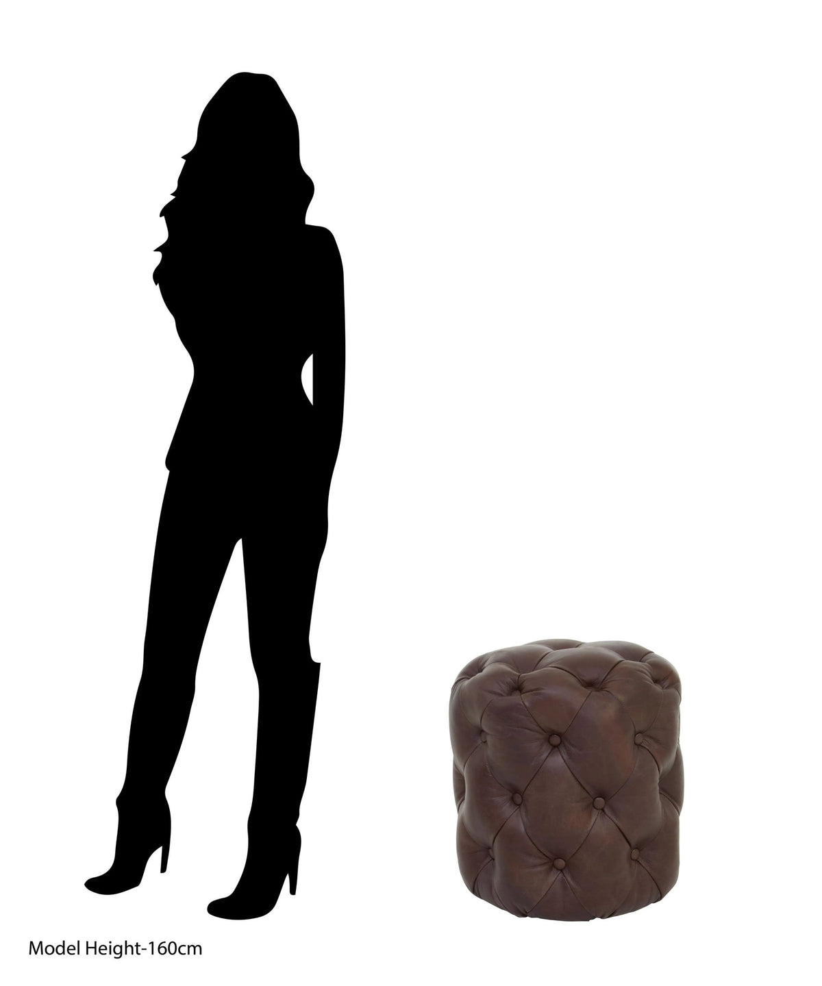Noble Button Tufted Brown Leather Stool