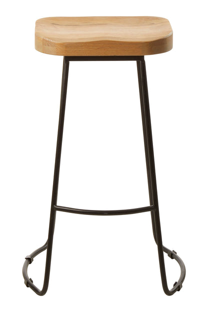 Bordeaux Oak Wood Saddle Seat Bar Stool with Black Legs