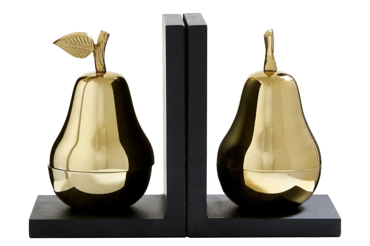 Keepsake Back and Gold Set of 2 Pear Bookends with Storage