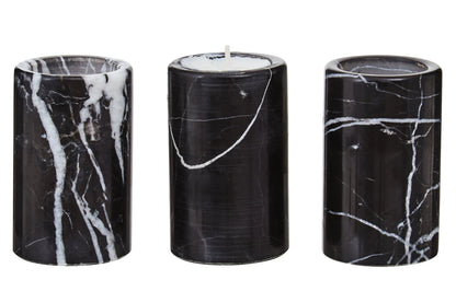 Obsidelle Set Of Three Black Marble Tealight Holders