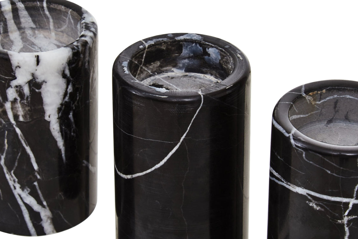 Obsidelle Set Of Three Black Marble Tealight Holders