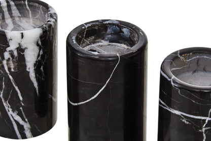 Obsidelle Set Of Three Black Marble Tealight Holders