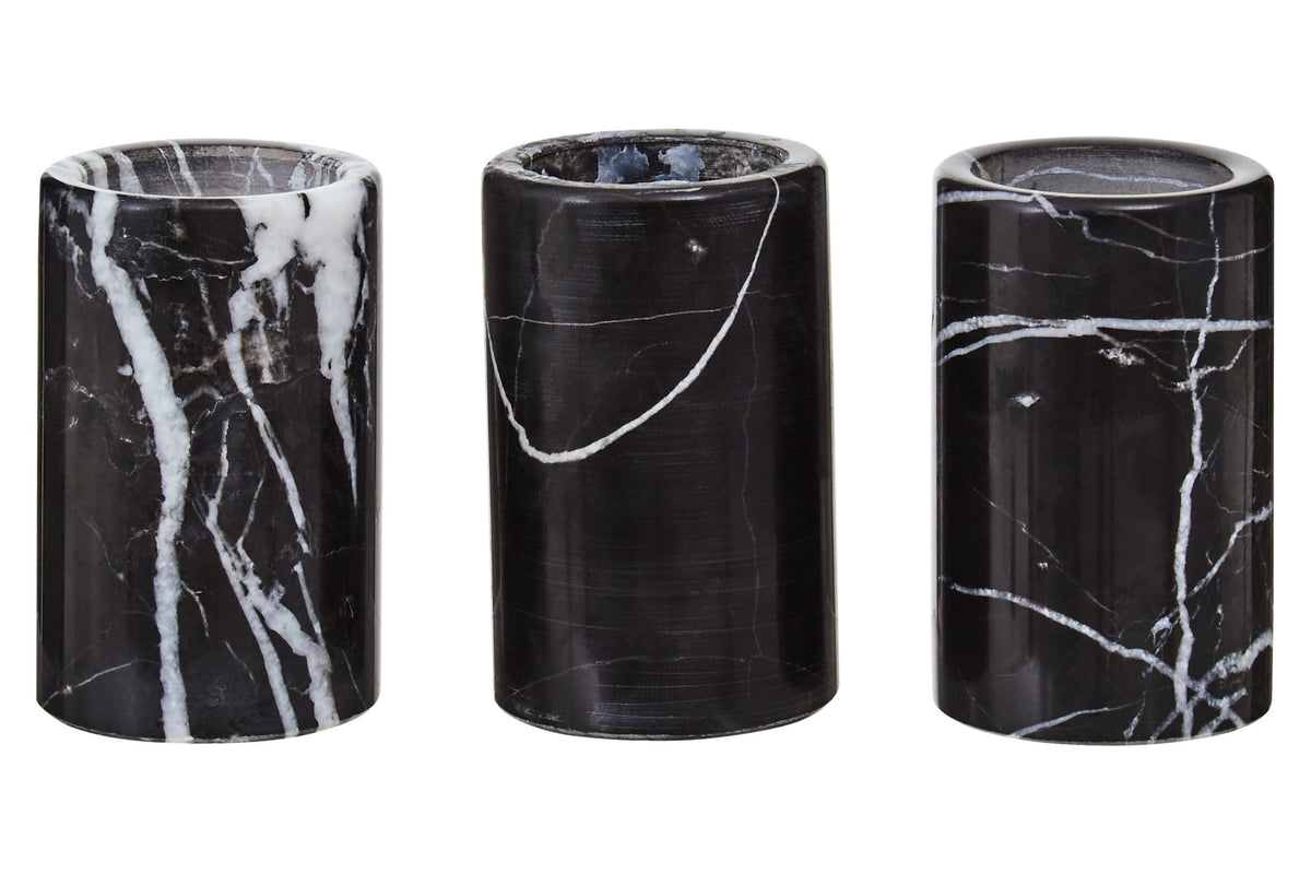 Obsidelle Set Of Three Black Marble Tealight Holders