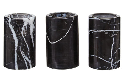 Obsidelle Set Of Three Black Marble Tealight Holders