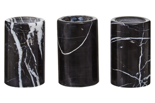 Obsidelle Set Of Three Black Marble Tealight Holders