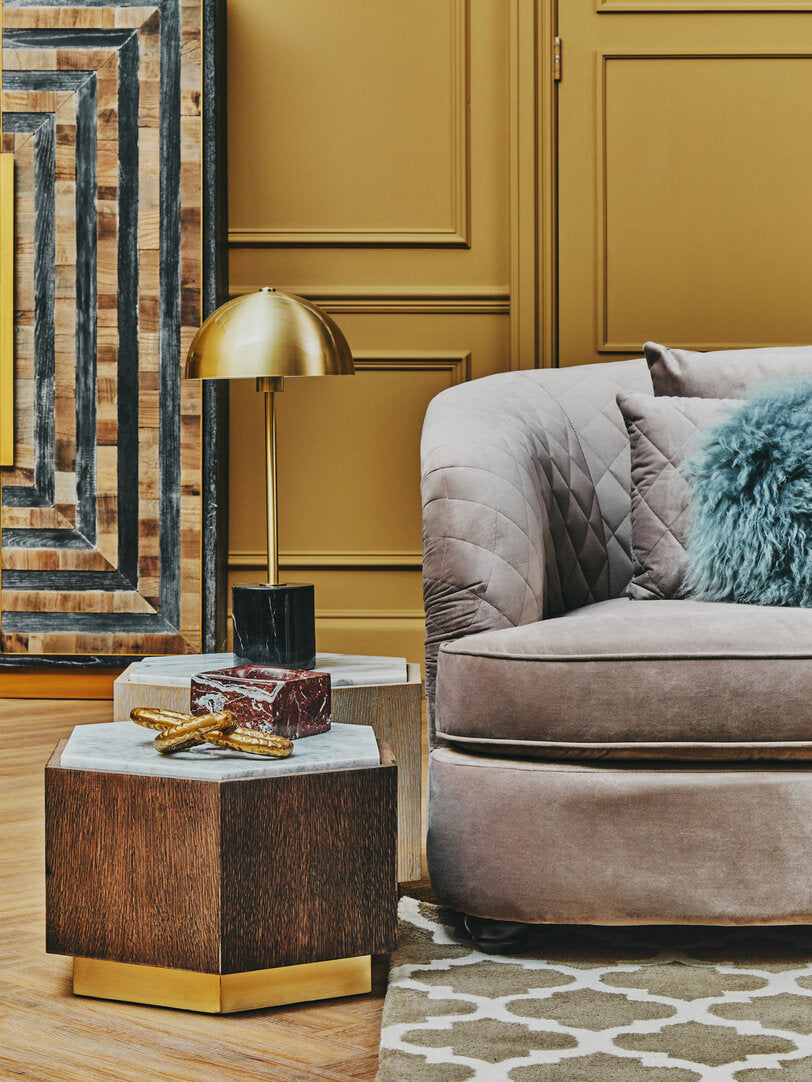 Stirling Brushed Brass Table Lamp with Black Marble Base