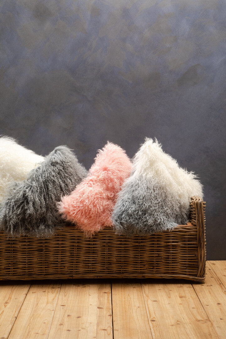 Regis Mongolian Fur White Square Cushion