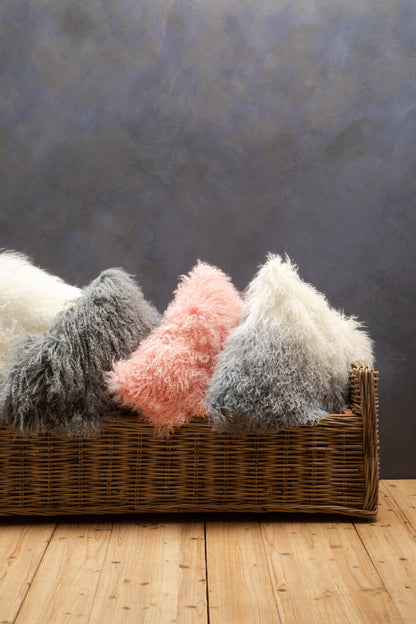 Regis Mongolian Fur White Square Cushion