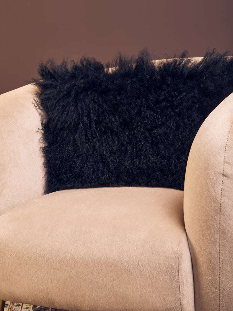Regis Mongolian Fur Black Rectangular Cushion