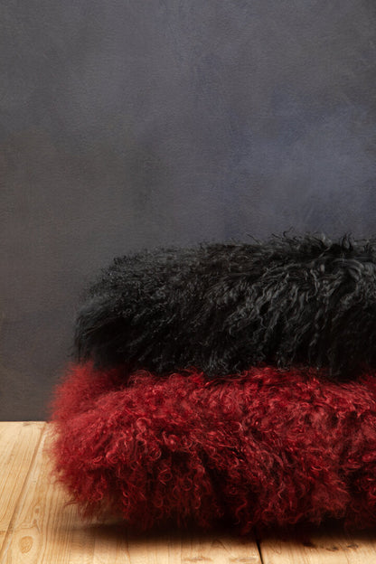 Regis Mongolian Fur Maroon Square Cushion