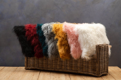 Regis Mongolian Fur Maroon Square Cushion