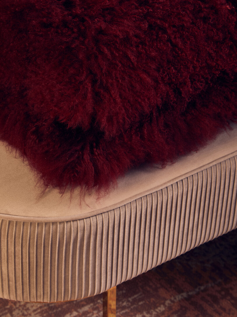 Regis Mongolian Fur Maroon Square Cushion