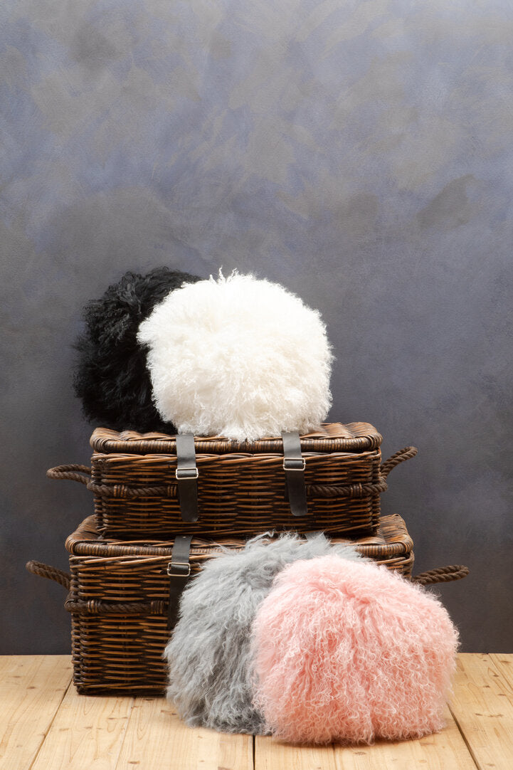 Regis Mongolian Fur Black Round Cushion