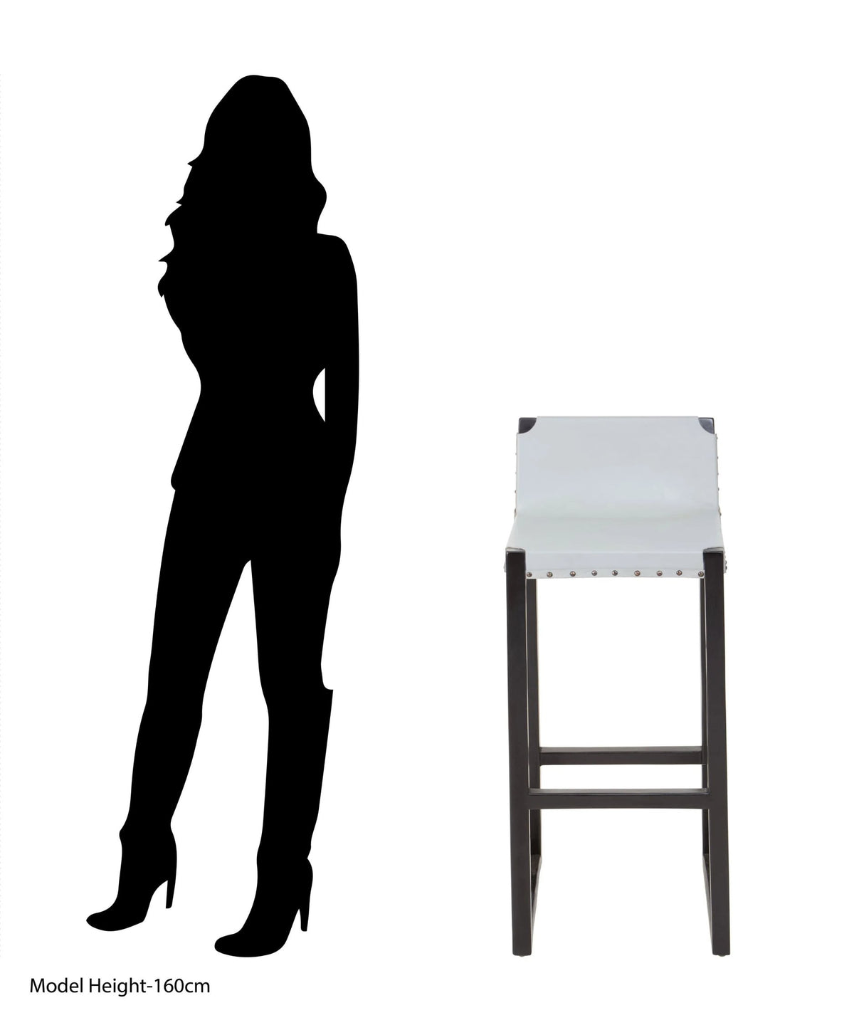 Sumatra Grey Leather Bar Chair with Black Wooden Legs