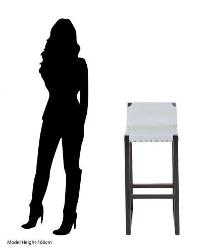 Sumatra Grey Leather Bar Chair with Black Wooden Legs