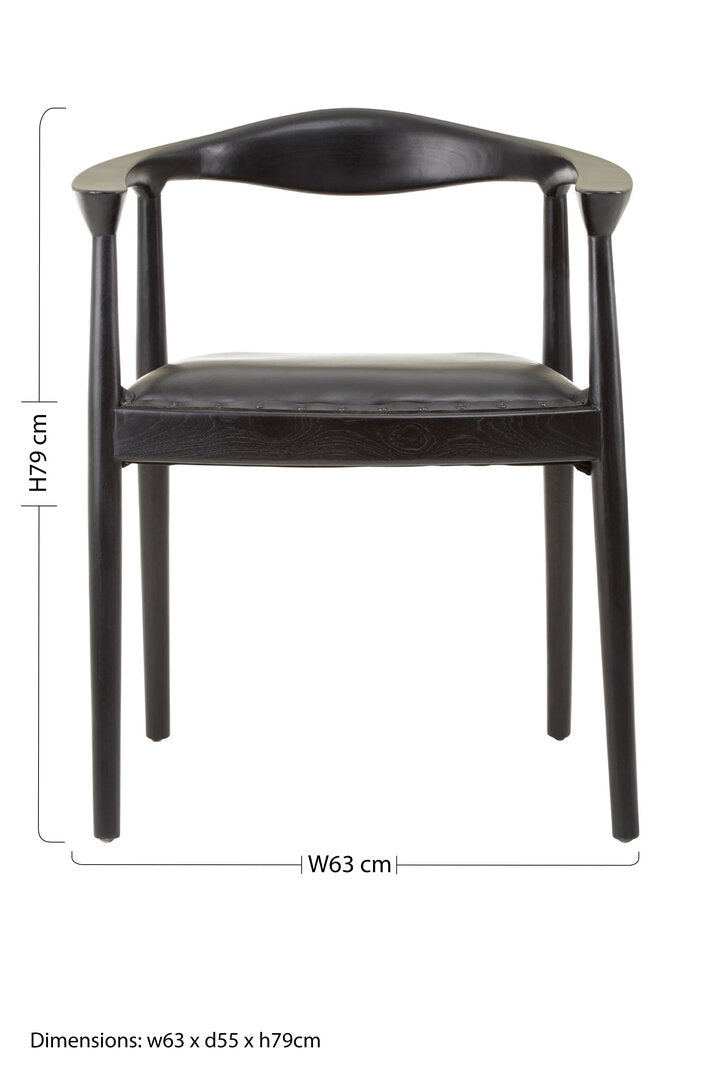 Sumatra Black Leather and Teak Wood Chair