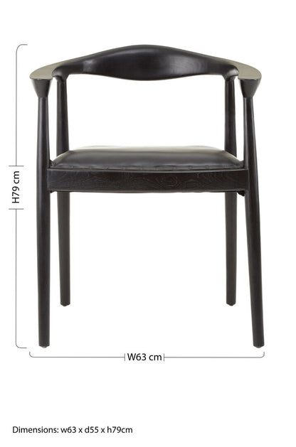 Sumatra Black Leather and Teak Wood Chair