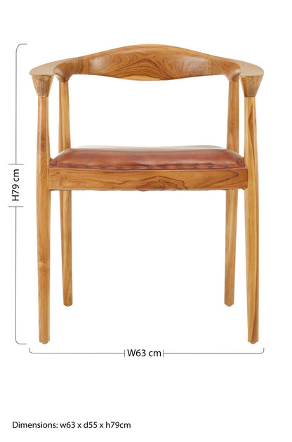 Sumatra Brown Leather and Teak Wood Chair