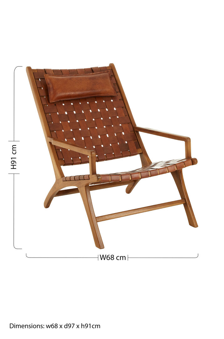 Sumatra Teak Wood And Woven Leather Chair