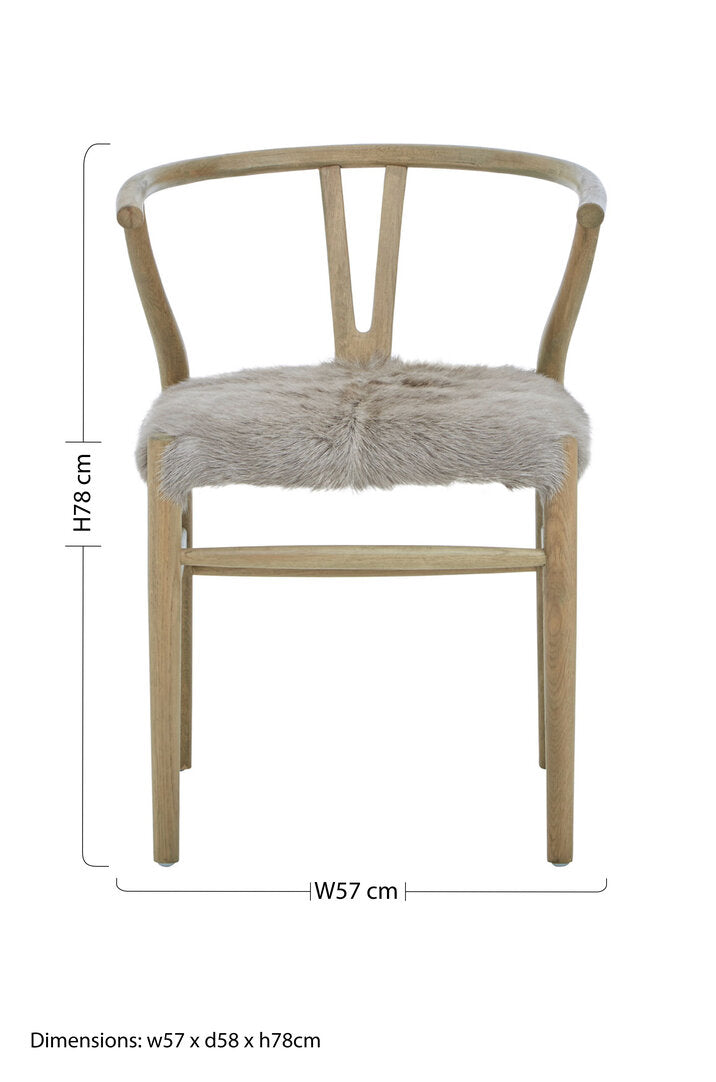 Amber Natural Oak Wood and Grey Fur Dining Chair