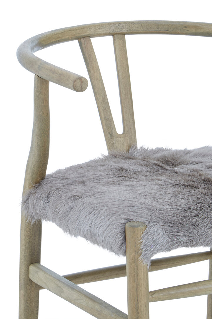 Amber Natural Oak Wood and Grey Fur Dining Chair