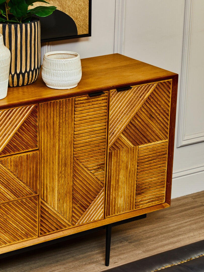Tulum Natural Finish Sideboard with 4 Doors and 3 Drawers