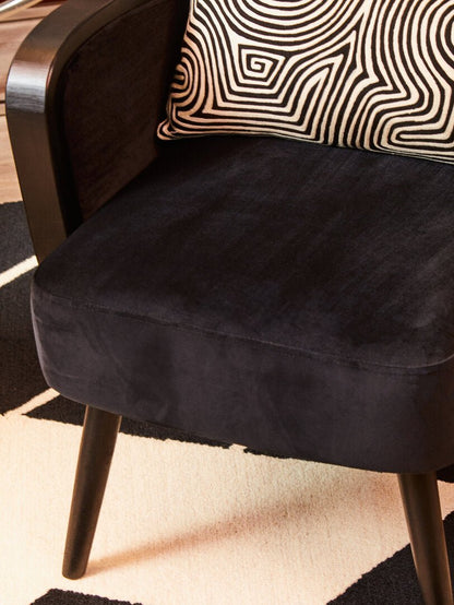 Pacific Black Velvet and Rattan Armchair