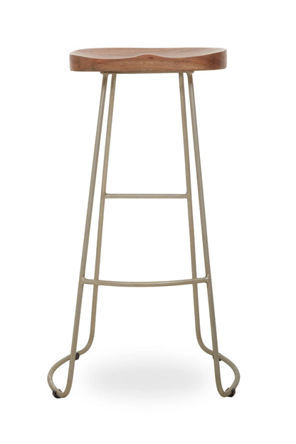 Nairn Acacia Wood and Antique Silver Bar Stool