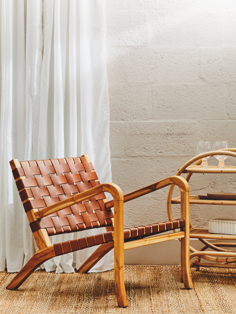 Sumatra Dark Brown Leather and Teak Chair