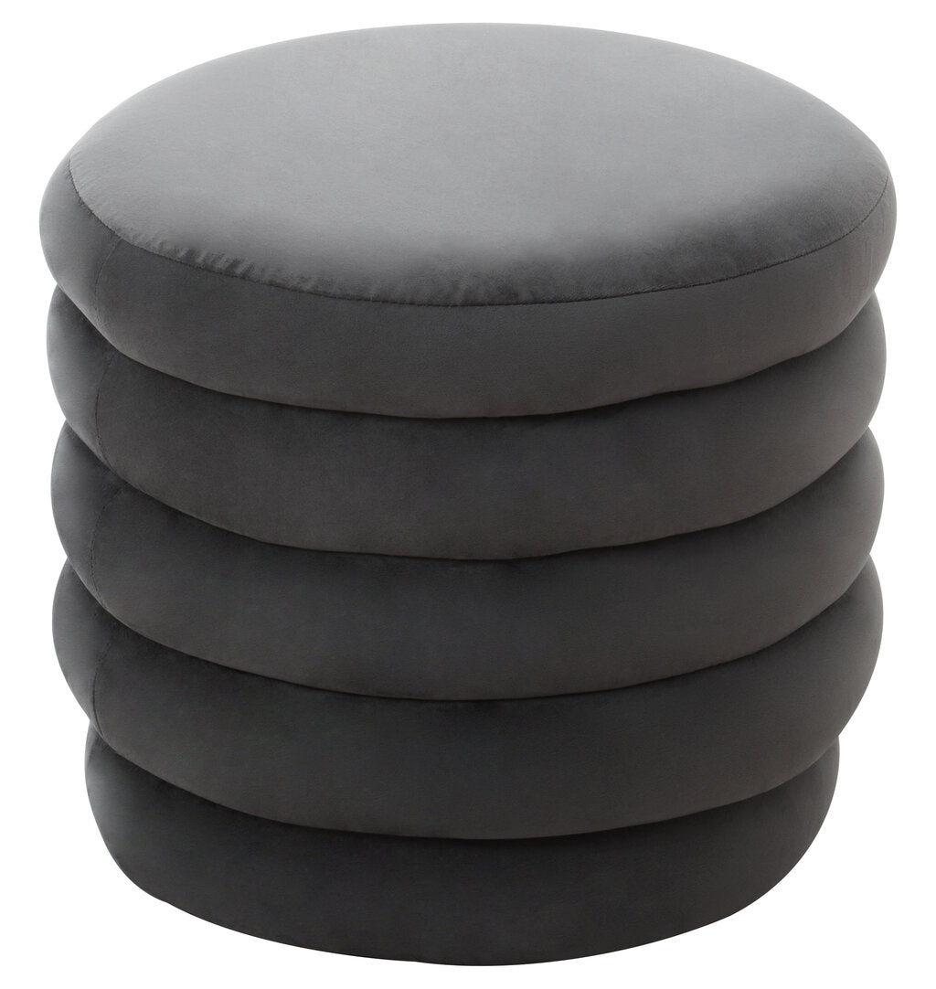 Athena Graphite Velvet Round Footstool