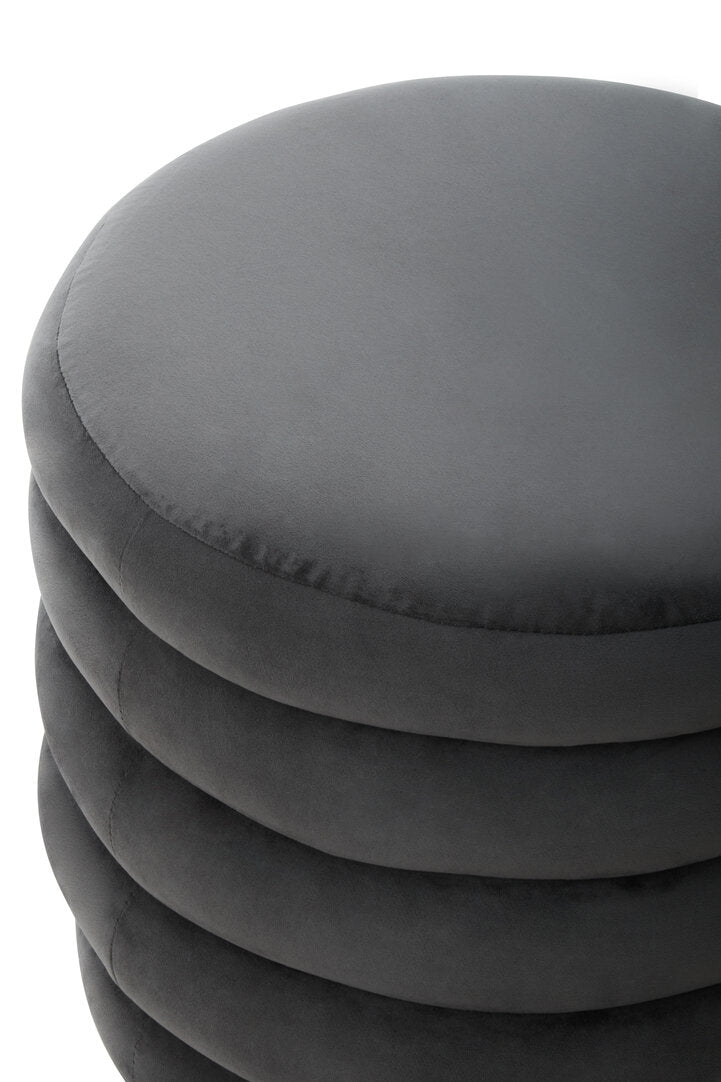 Athena Graphite Velvet Round Footstool