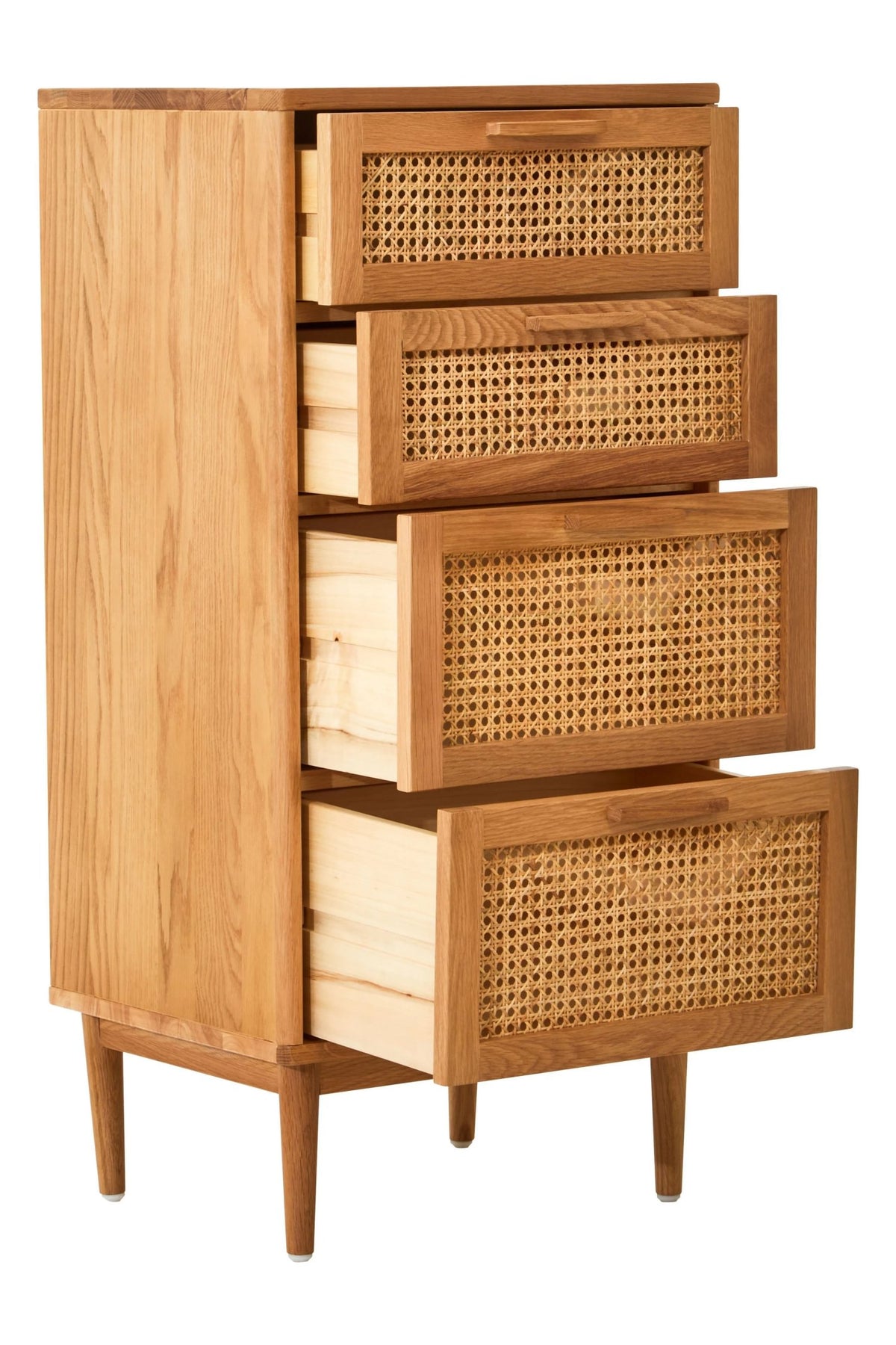 Bordeaux Rattan and Oak Wood Chest of Four Drawers
