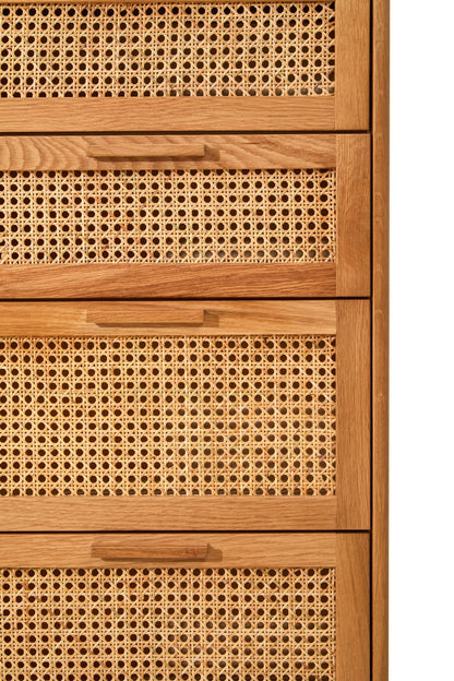 Bordeaux Rattan and Oak Wood Chest of Four Drawers