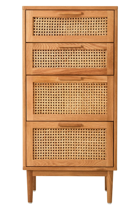 Bordeaux Rattan and Oak Wood Chest of Four Drawers
