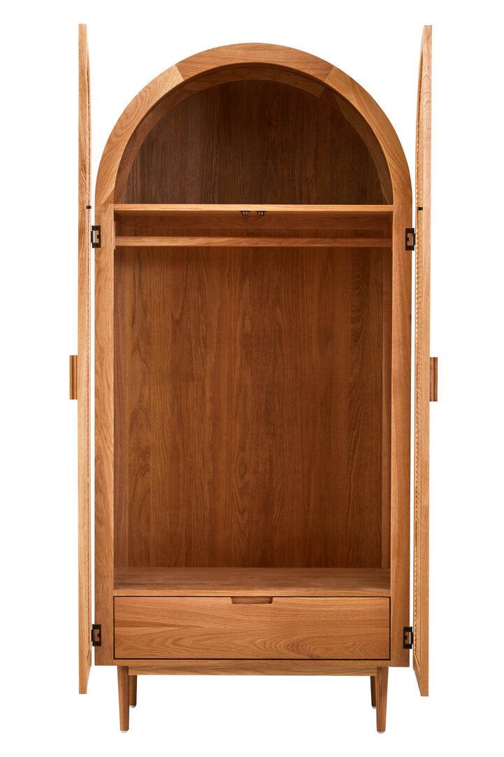 Bordeaux Rattan and Oak Wood 2 Door Wardrobe