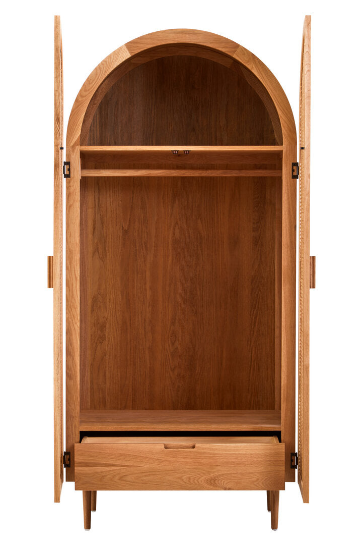 Bordeaux Rattan and Oak Wood 2 Door Wardrobe