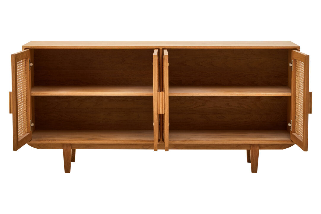 Bordeaux Rattan and Oak Wood 4 Door Sideboard